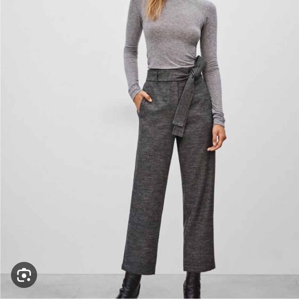 Aritzia Wilfred Jallade Wool Cashmere Gray Pinstripe Crop Tie Waist Pants